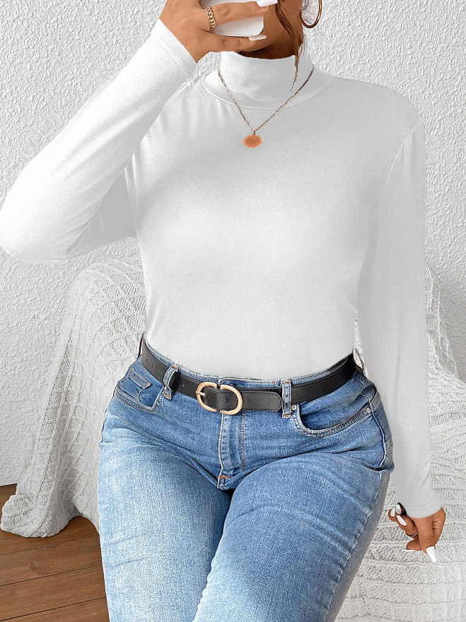 Camiseta de Manga Larga Ajustada con Cuello de Pie de Unicolor - Talla XL-4