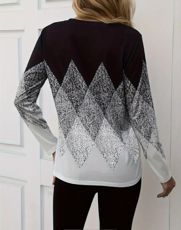 🖤 Camiseta con Cuello Redondo y Estampado de Argyle - Talla L-4