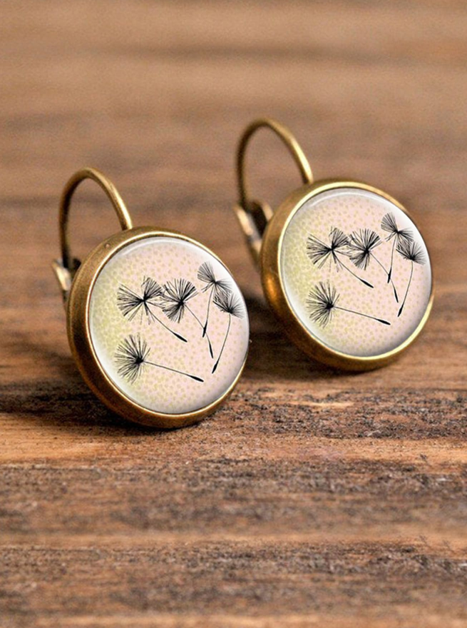 🌬️ Pendientes Bohemios – Diseño Redondo con Ilustración de Diente de León-1