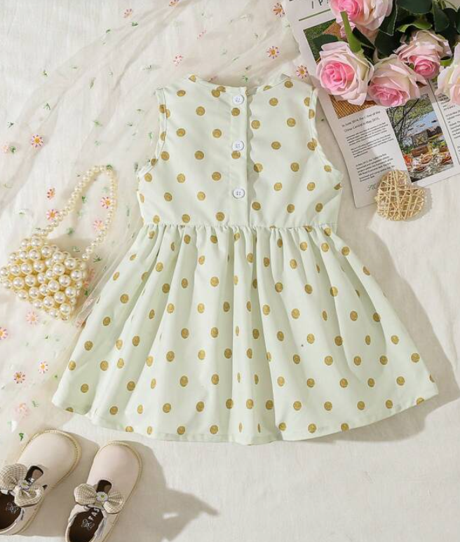 Vestido A-Line de Lunares con Cinturón para Niñas-4