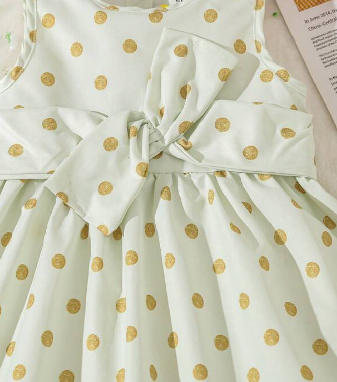 Vestido A-Line de Lunares con Cinturón para Niñas-5