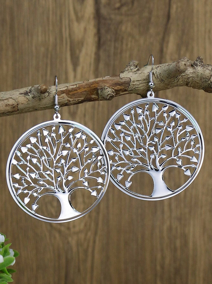 Pendientes Plateados con Diseño de Árbol de la Vida-2