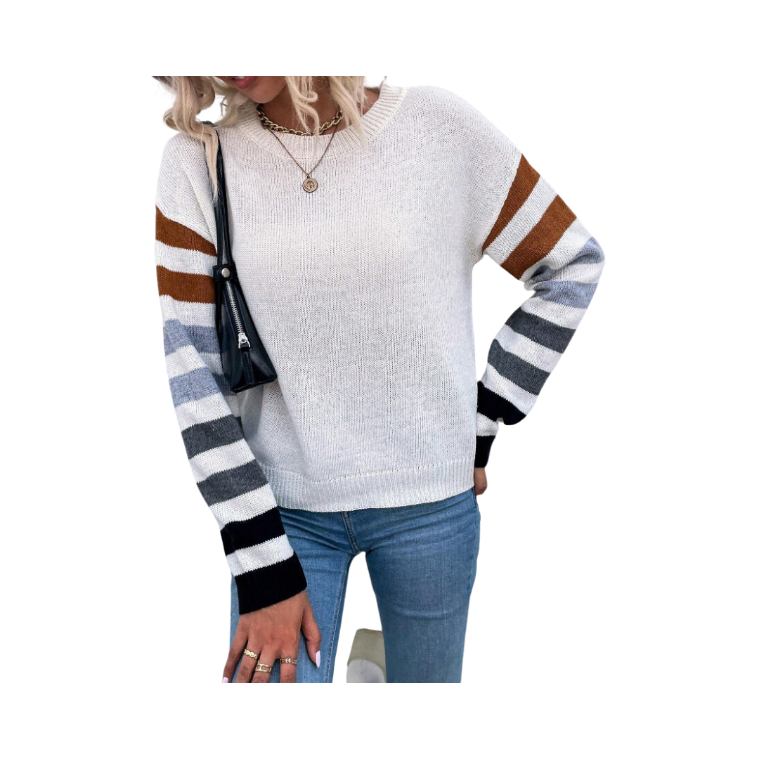 🍂 Sweater Rayado de Lana Peinada – Estilo Casual y Cómodo - Talla M-0