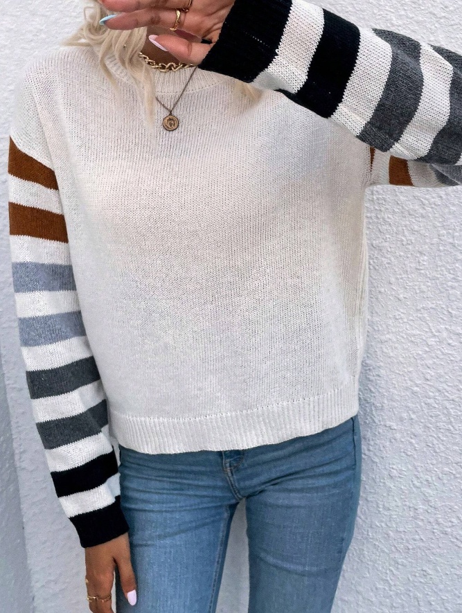 🍂 Sweater Rayado de Lana Peinada – Estilo Casual y Cómodo - Talla M-5