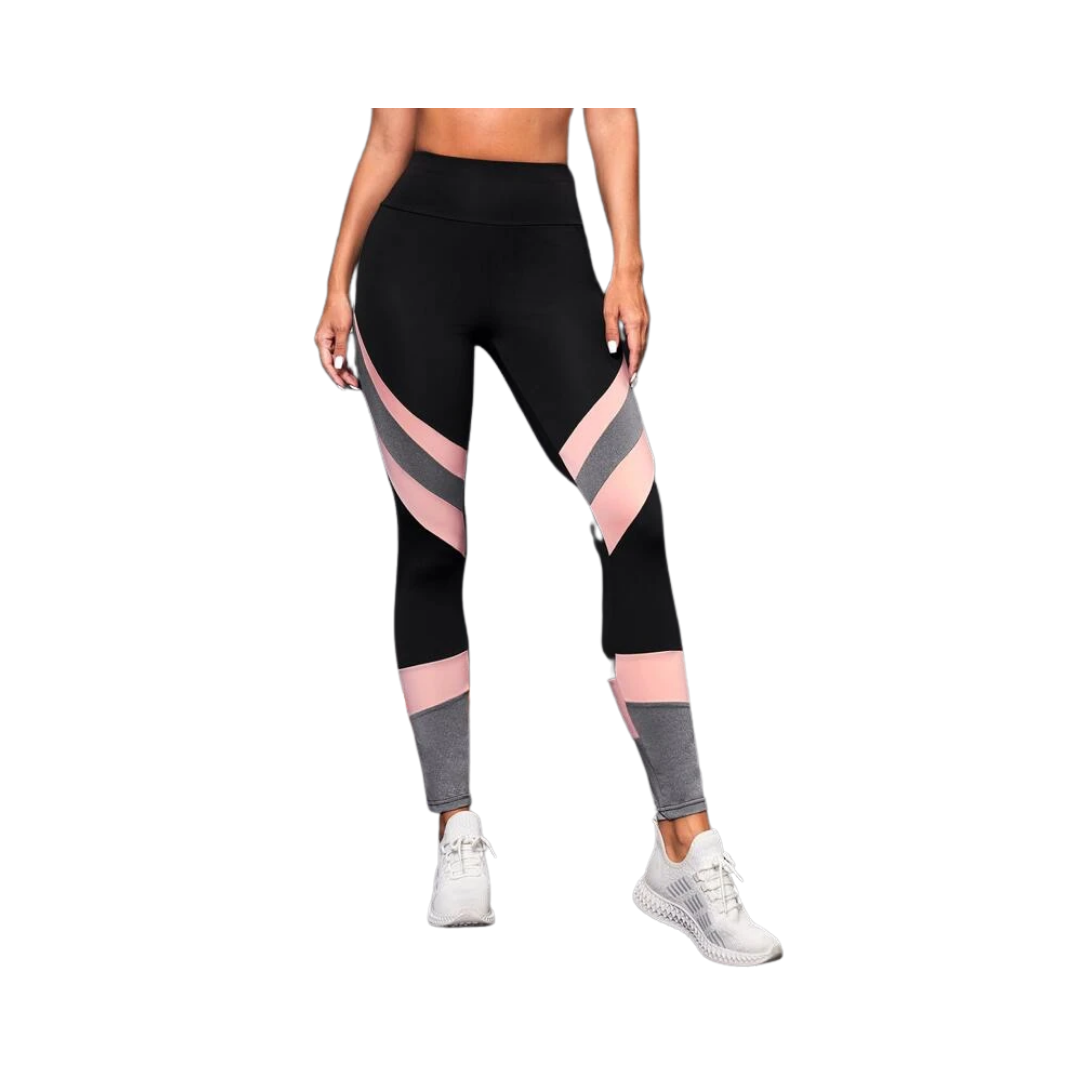 Leggings de Yoga Talle Alto - Negro con Detalles en Color Combinado-0
