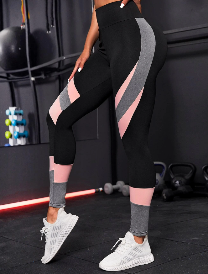 Leggings de Yoga Talle Alto - Negro con Detalles en Color Combinado-4
