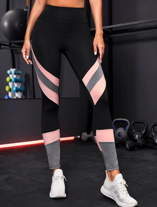 Leggings de Yoga Talle Alto - Negro con Detalles en Color Combinado-5