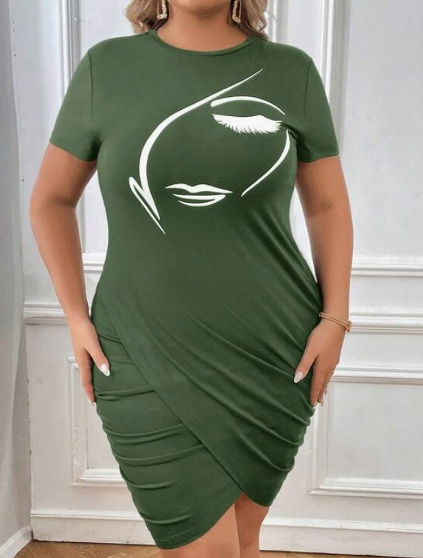 Vestido Corto Verde Militar con Diseño Fruncido ✨-2