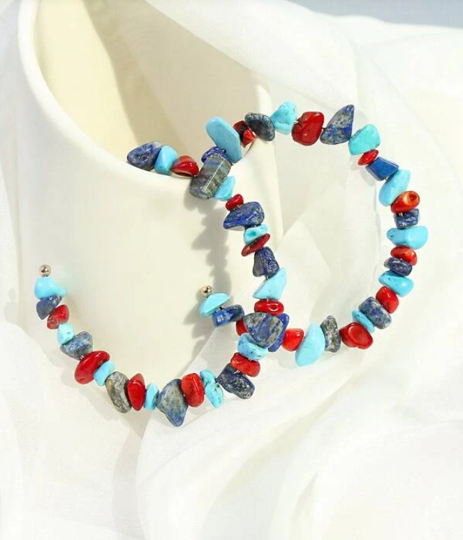 Pendientes Aro Multicolor con Piedras Naturales-2