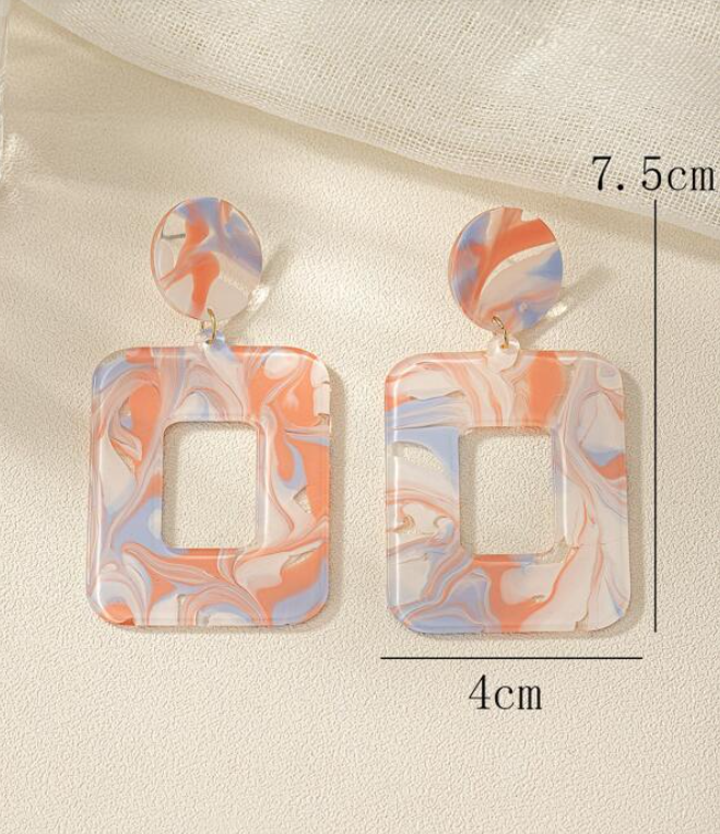 Pendientes Largos Geométricos con Estampado Multicolor-2