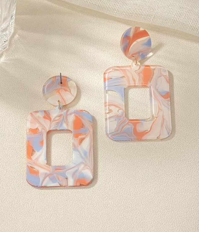 Pendientes Largos Geométricos con Estampado Multicolor-3