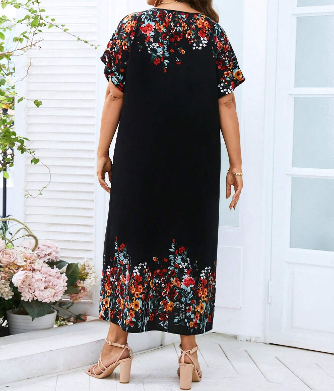 Vestido Túnico Floral de Manga Murciélago – Talla Grande -2