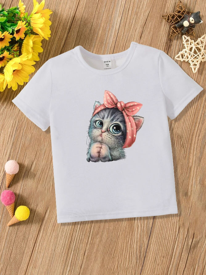🐱 Polera Infantil Gatita con Lazo-3