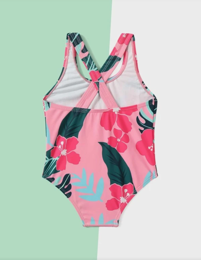 Traje de Baño de Una Pieza para Niñas - Estampado Floral Tropical-1