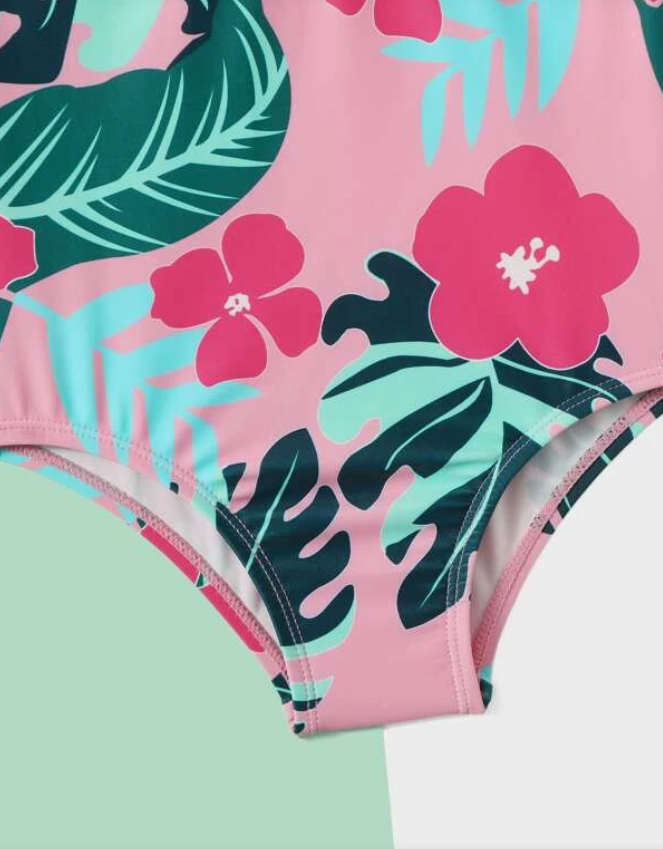 Traje de Baño de Una Pieza para Niñas - Estampado Floral Tropical-4