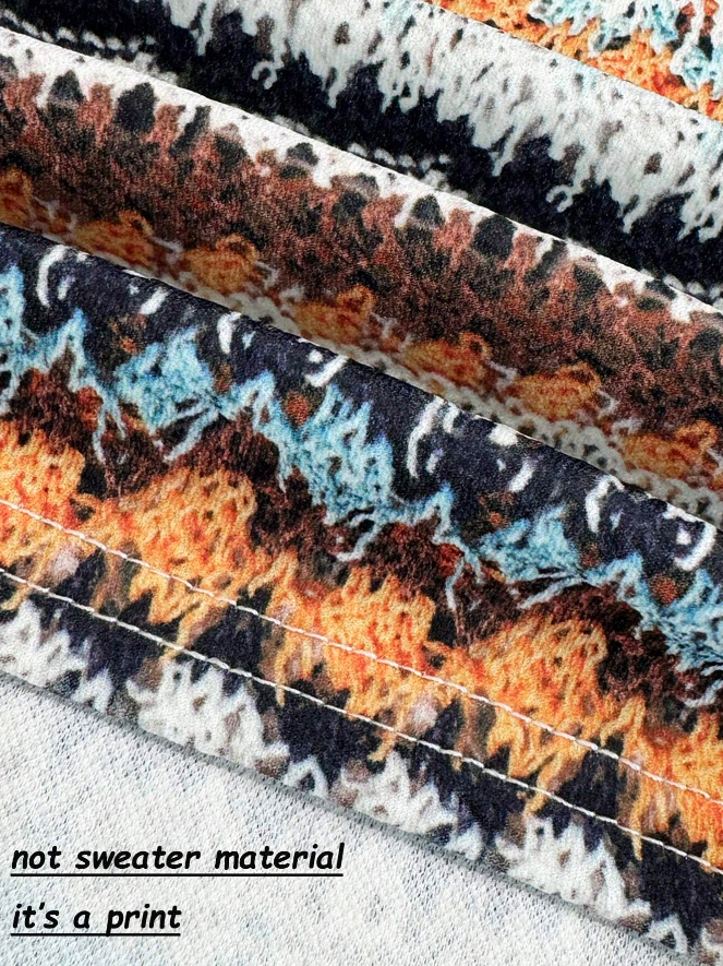 Vestido Largo de Punto Ajustado con Cuello Redondo y Estampado - Talla M-7