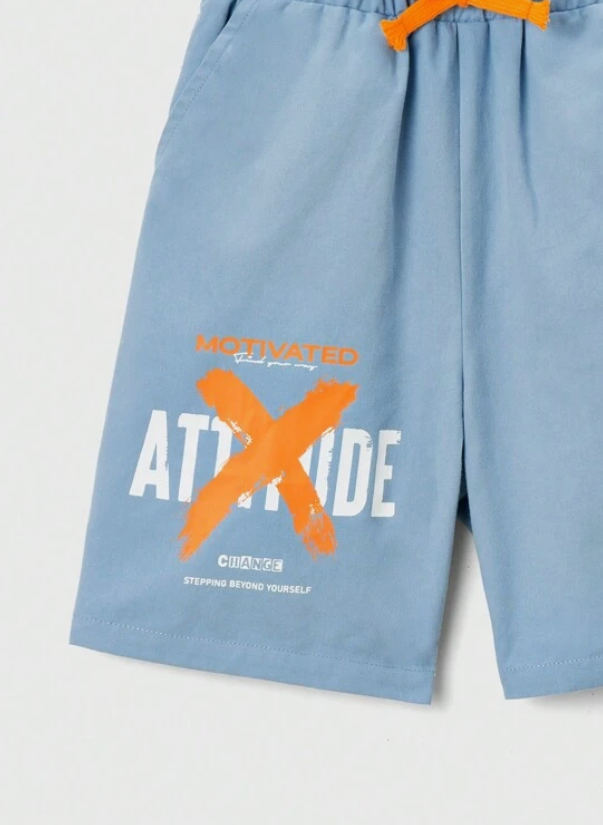 Shorts Casual Celeste con Estampado "Attitude" 🔵🧡 - Talla 10 años-4