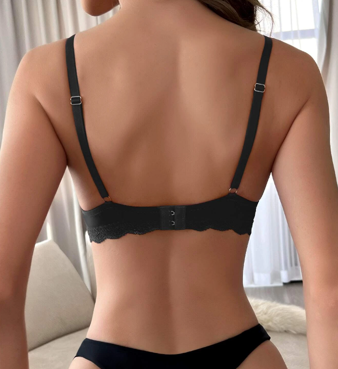 Sujetador Negro con Encaje en Contraste - Talla 38B-2