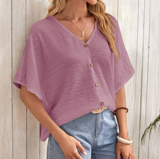 Blusa Texturizada Rosa Polvorienta con Cuello en V y Manga Murciélago - Talla XL-3