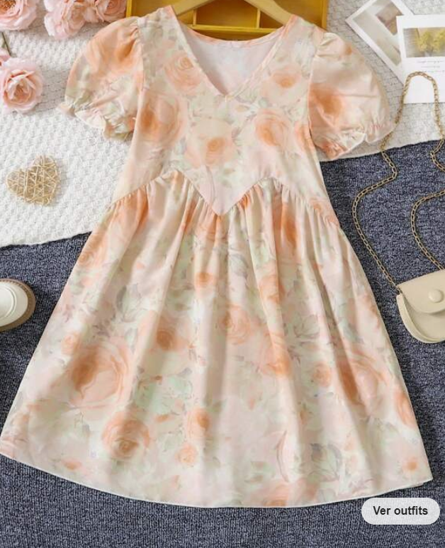 Vestido Smock Floral Rosa Pálido con Manga Farol 🌸 Talla 8 años-3