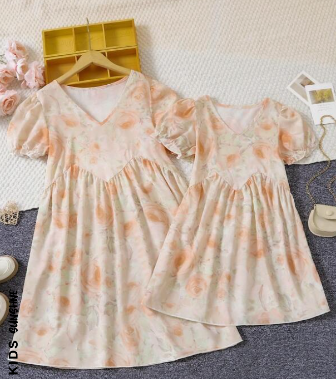 Vestido Smock Floral Rosa Pálido con Manga Farol 🌸 Talla 8 años-5