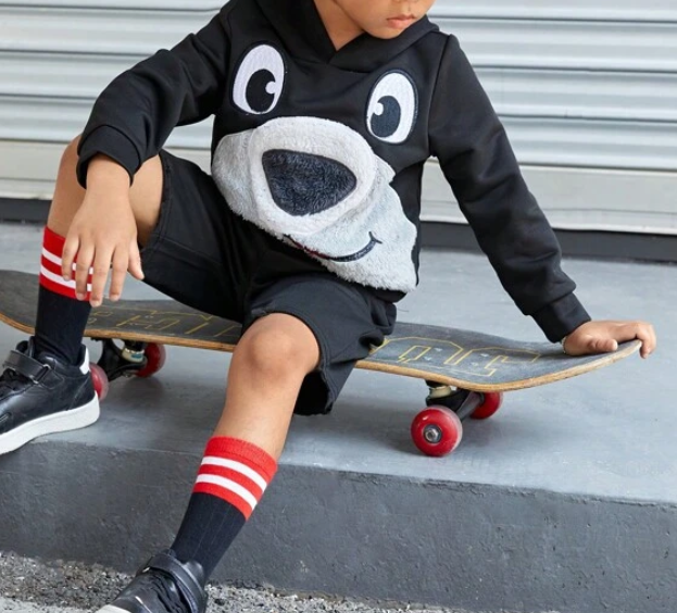 Conjunto de 2 Piezas con Sudadera de Dibujos Animados y Shorts Deportivos - Talla 7 años-3