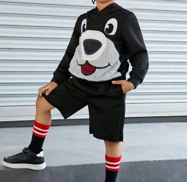 Conjunto de 2 Piezas con Sudadera de Dibujos Animados y Shorts Deportivos - Talla 7 años-6