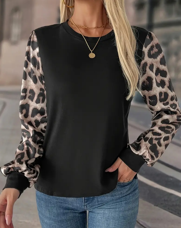 Blusa Elegante de Manga Larga con Estampado de Leopardo - Talla XL-3