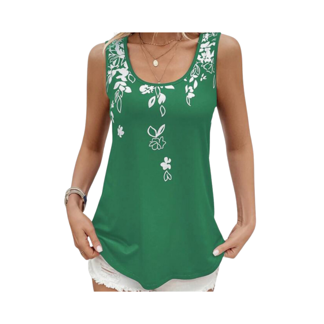 Tank Top Verde con Estampado Floral ✨ Talla M-0