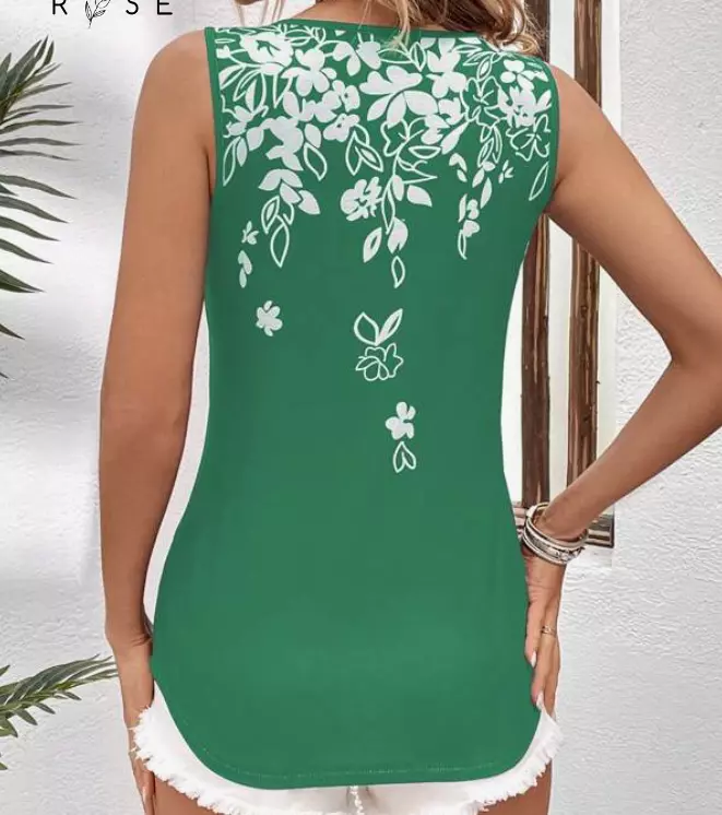 Tank Top Verde con Estampado Floral ✨ Talla M-2