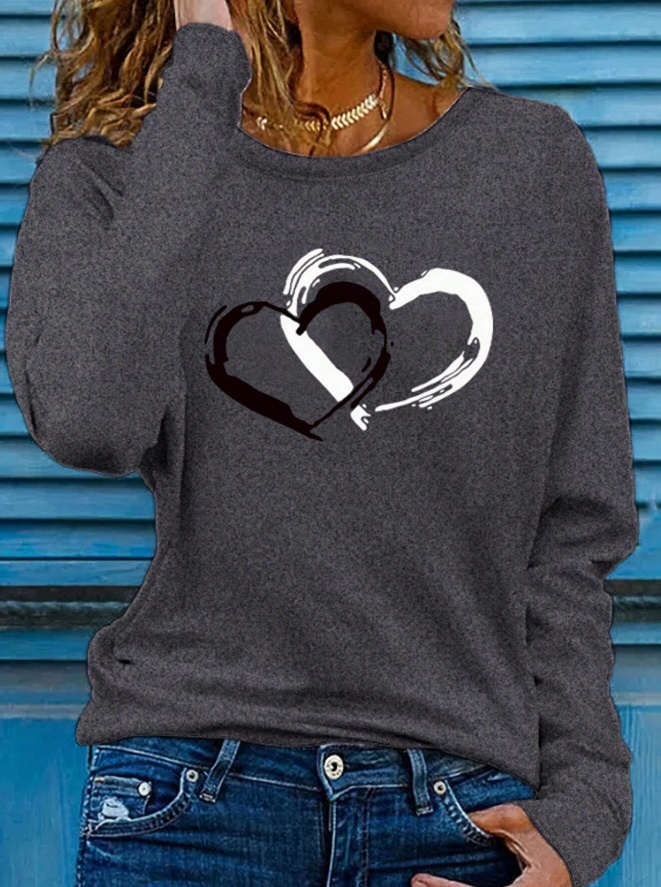 Camiseta de Manga Larga para Mujer con Estampa de Corazón - Talla L-2