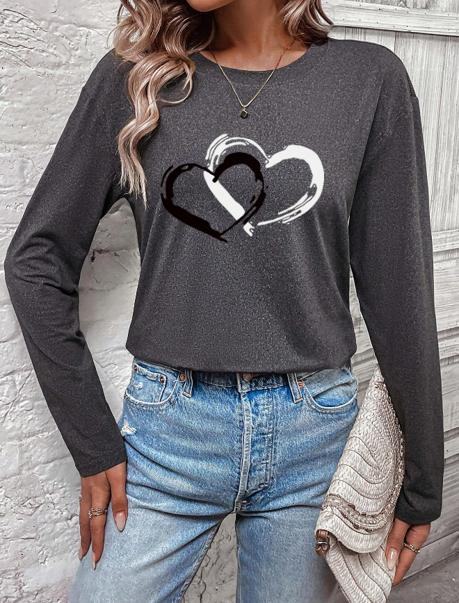 Camiseta de Manga Larga para Mujer con Estampa de Corazón - Talla L-3