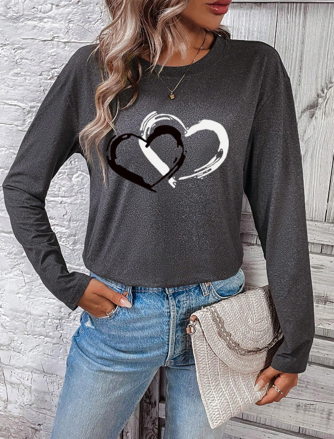 Camiseta de Manga Larga para Mujer con Estampa de Corazón - Talla L-4