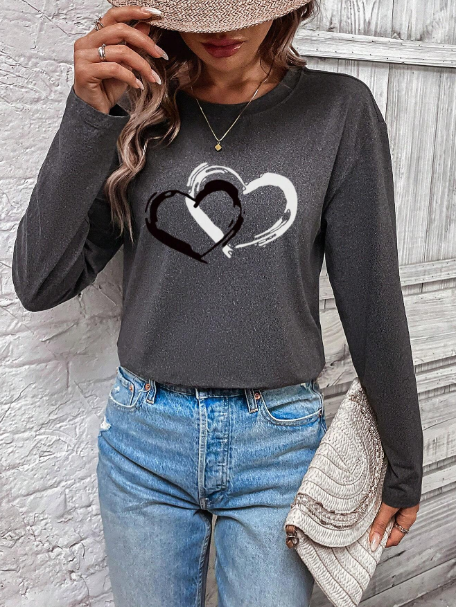 Camiseta de Manga Larga para Mujer con Estampa de Corazón - Talla L-5