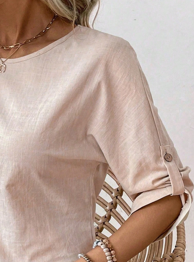 🍑 Blusa de Manga Media y Cuello Redondo Unicolor - Talla XL-7