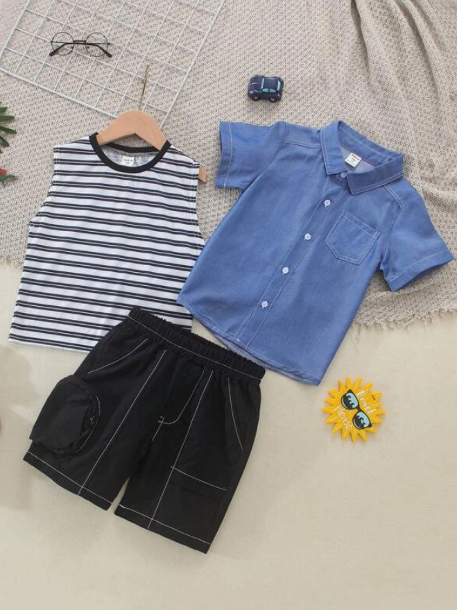 Conjunto Infantil de 3 Piezas - Camisa, Camiseta sin Mangas y Shorts-6