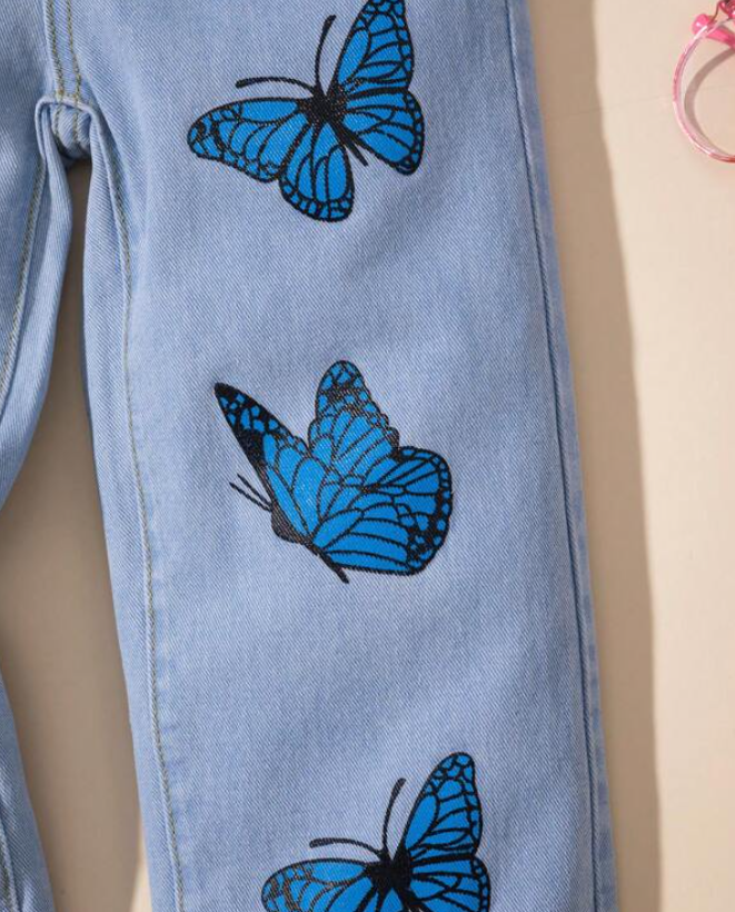Pantalón de Mezclilla con Estampado de Mariposas-2
