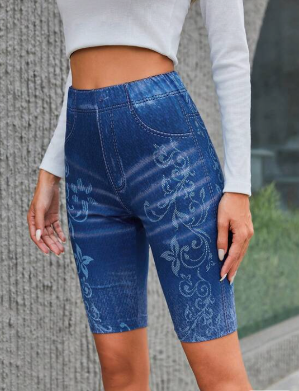 Shorts Tipo Biker con Estampado Imitación Denim ✨ Talla M-3