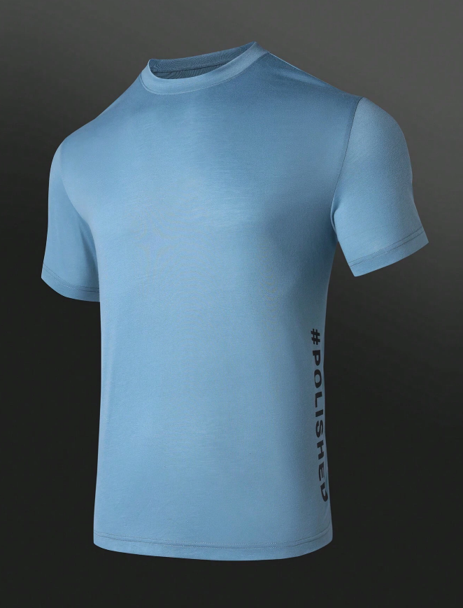 Camiseta Fitness Hombre – "#POLISHED" Celeste - Talla XL-4
