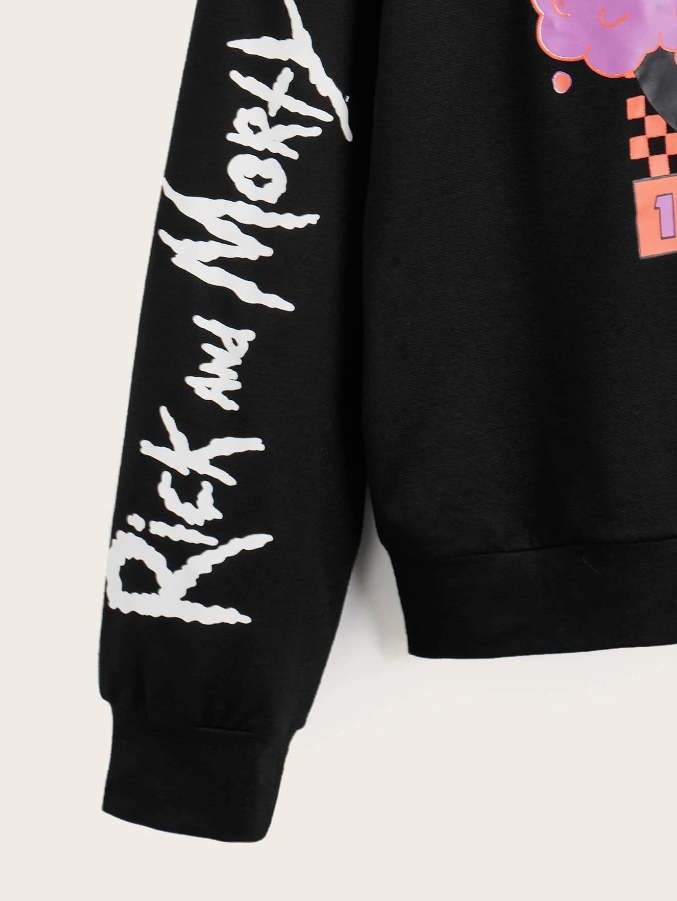 Sudadera Casual con Estampado de Dibujos Animados - Negro-3