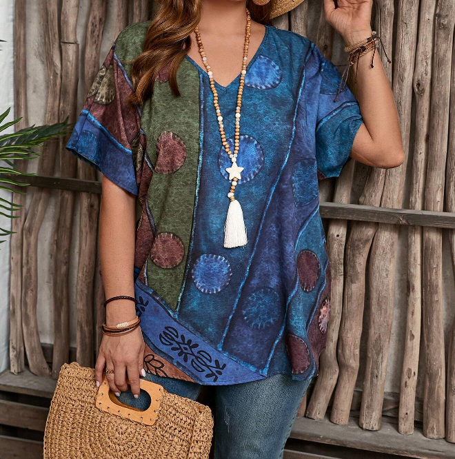 🔷 Camisa Casual de Talla Grande con Estampado Geométrico - Talla XL-3