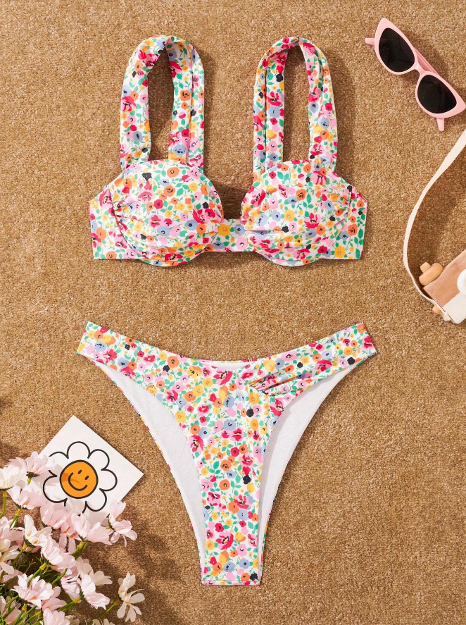 Conjunto de Bikini con Estampado de Flores Pequeñas - Talla XL-5