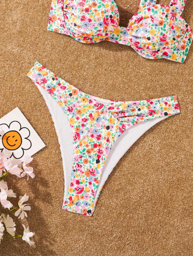 Conjunto de Bikini con Estampado de Flores Pequeñas - Talla XL-6