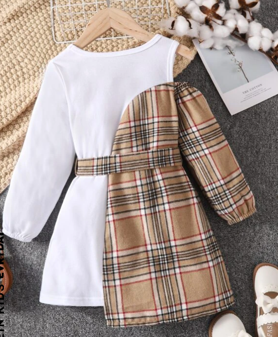 Vestido A Cuadros con Cinturón - Multicolor - Talla 6 años-6
