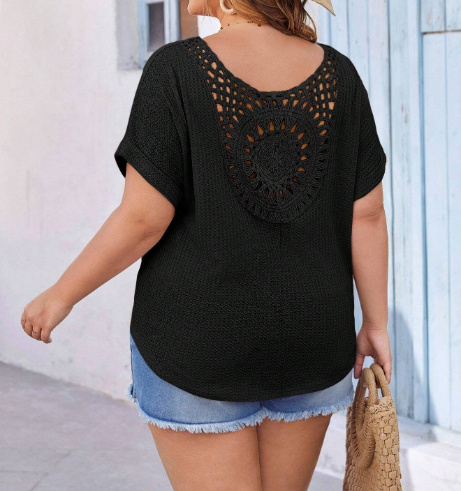 🖤 T-Shirt Negra con Encaje para Playa - Talla XL-4