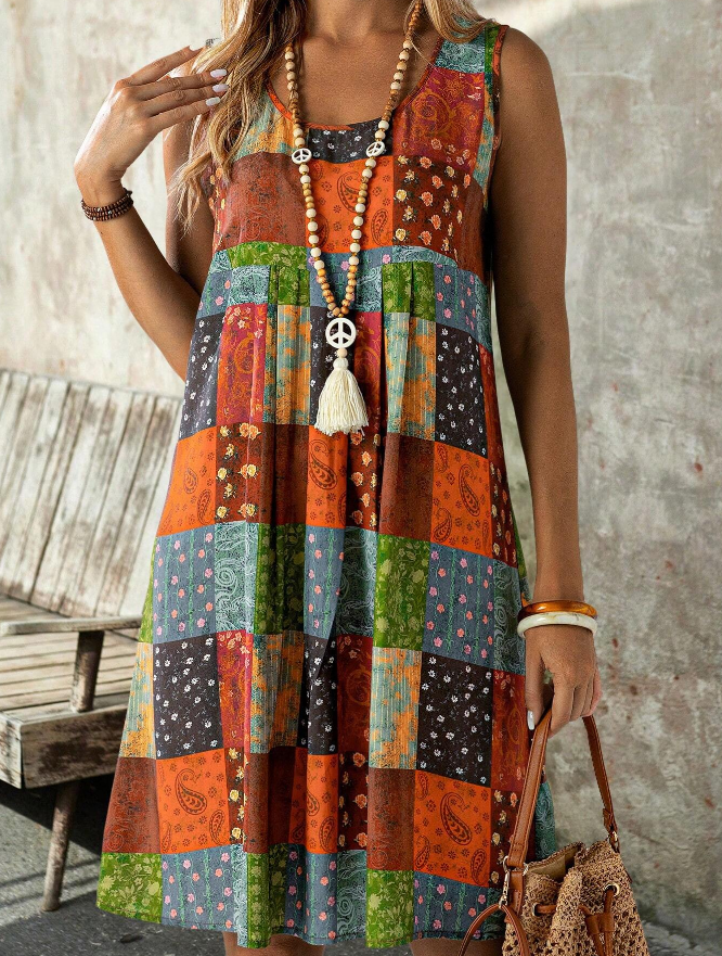 Vestido de Mujer de Tejido sin Mangas con Estampado de Paisley - Talla XL-4