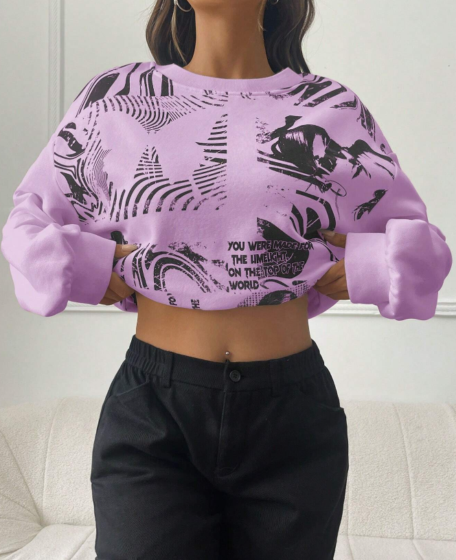 💜 Sudadera con Estampado de Figura y Slogan - Talla L-2