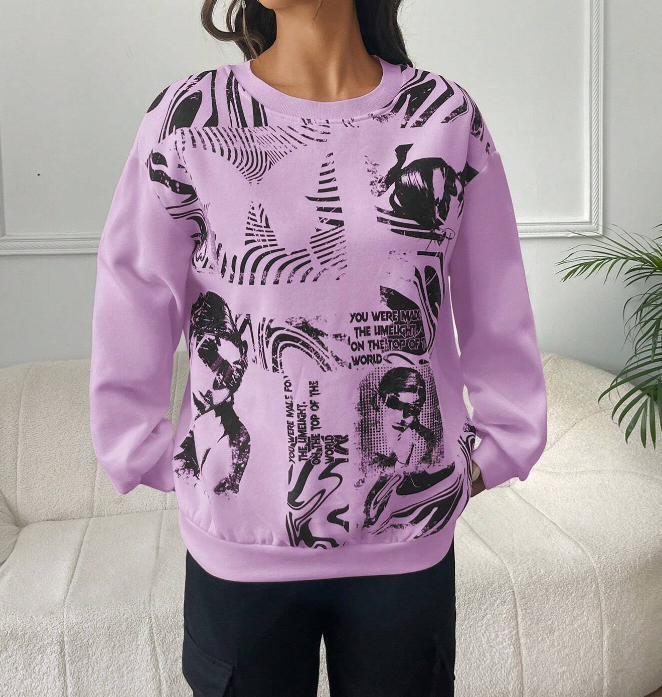 💜 Sudadera con Estampado de Figura y Slogan - Talla L-4