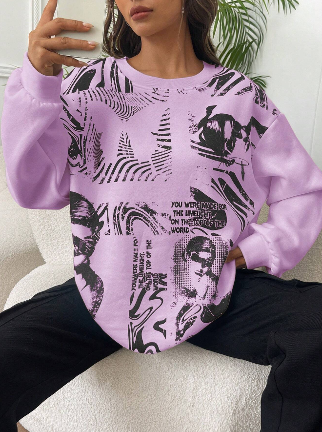 💜 Sudadera con Estampado de Figura y Slogan - Talla L-6