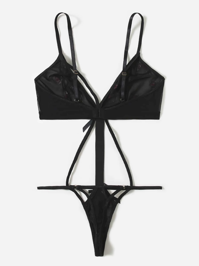 Body Transparente Negro con Bordado Floral-2